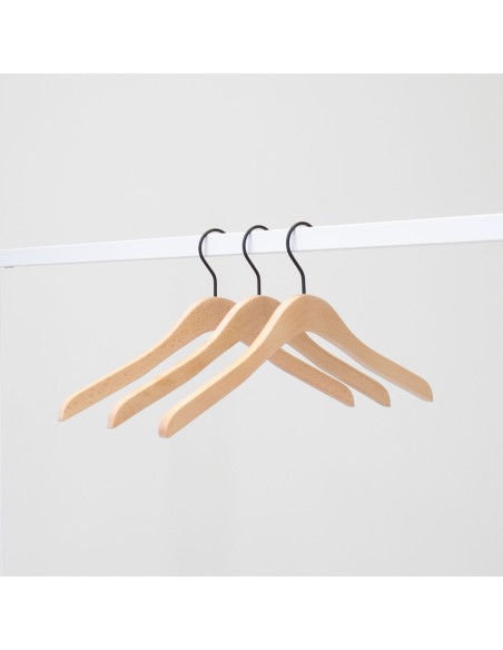 Cintre droit en bois de hêtre, 41 cm, crochet noir