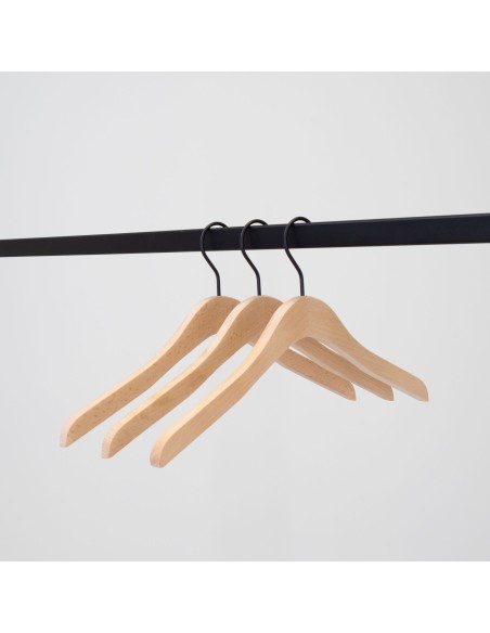 Cintre droit en bois de hêtre, 41 cm, crochet noir