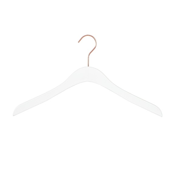 Cintre droit blanc, bois de lotus, 41 cm, crochet rose doré