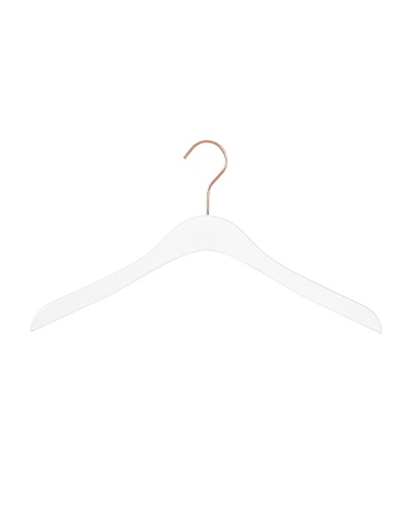 Cintre droit blanc, bois de lotus, 41 cm, crochet rose doré