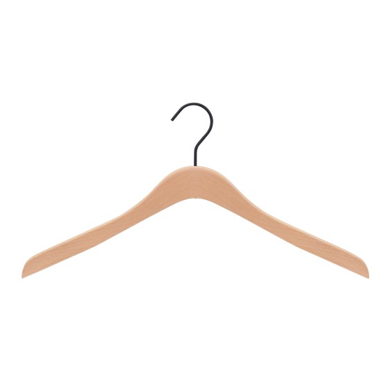 Cintre droit en bois de hêtre, largeur 44 cm, crochet noir