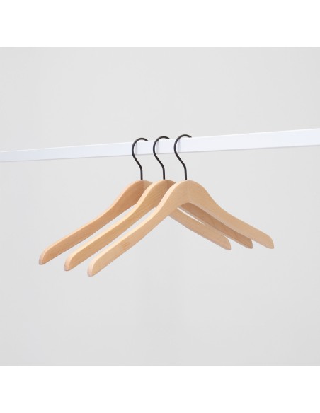 Cintre droit en bois de hêtre, largeur 44 cm, crochet noir