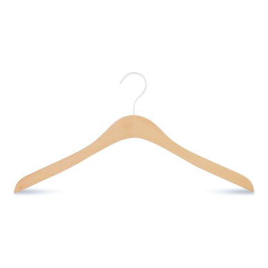 Cintre droit en bois de hêtre, largeur 44 cm, crochet blanc