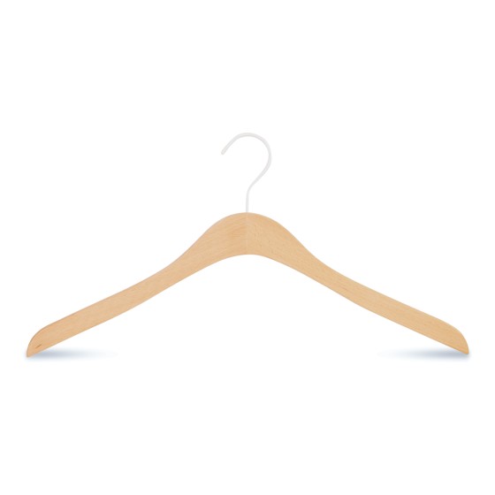 Cintre droit en bois de hêtre, largeur 44 cm, crochet blanc