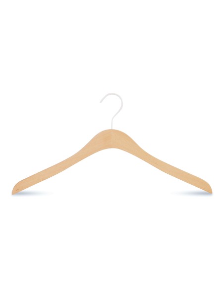 Cintre droit en bois de hêtre, largeur 44 cm, crochet blanc