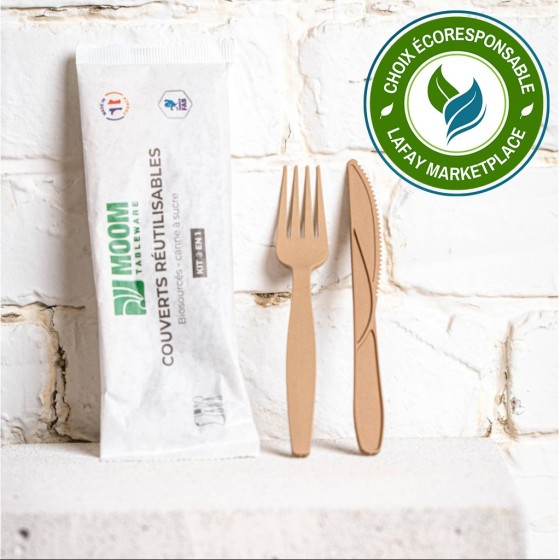 Kit couverts 4 en 1 fourchette couteau cuillère serviette Made in France