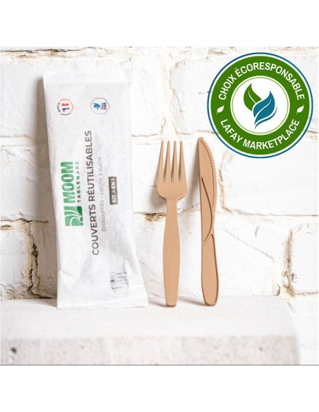 Kit couverts 4 en 1 fourchette couteau cuillère serviette Made in France