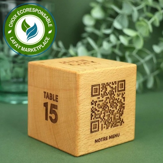 cube QR code en bois