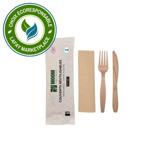 Kit couverts 3 en 1 fourchette couteau serviette Made in France