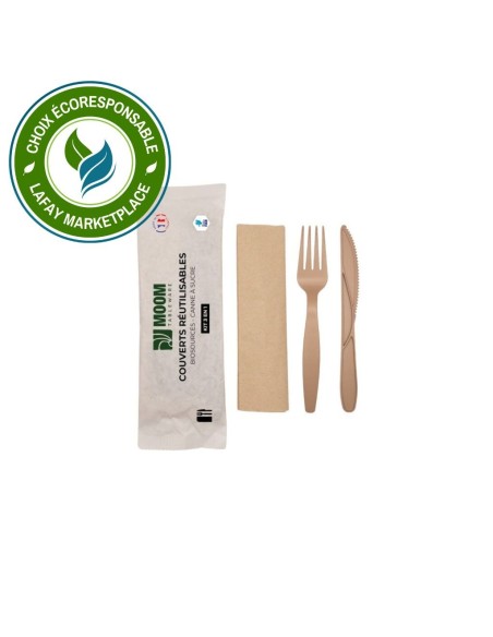 Kit couverts 3 en 1 fourchette couteau serviette Made in France