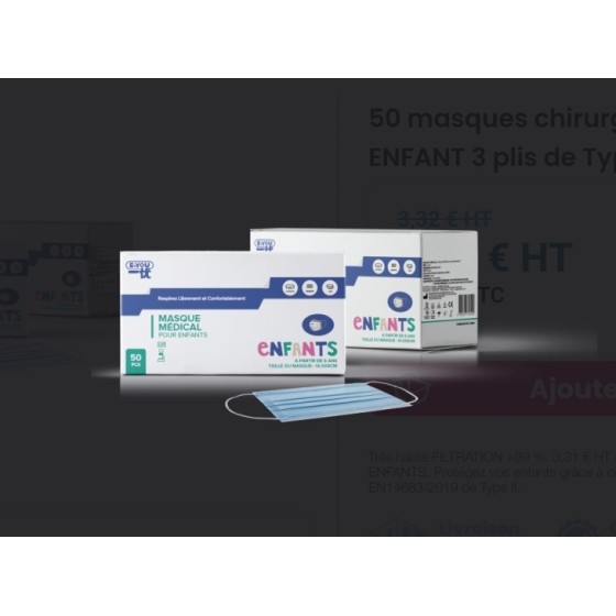 Masques Enfant Type II | 50 Masques Chirurgicaux 99% Filtration