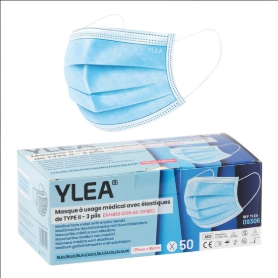 Masques Chirurgicaux Type II | Filtration 99% EN14683 – Boîte 50