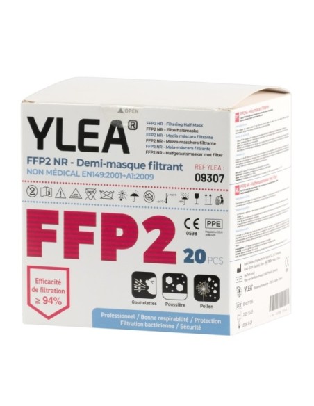 Masques FFP2 YLEA | Filtration Optimale EN149 – Pack de 20
