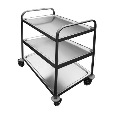 DESSSERTE SOUDEE INOX 304, 3 PLATEAUX 4 ROUES