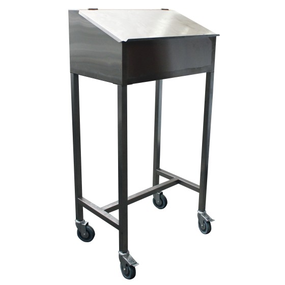 PUPITRE INOX 304, SUR PIETEMENT AVEC ROULETTES