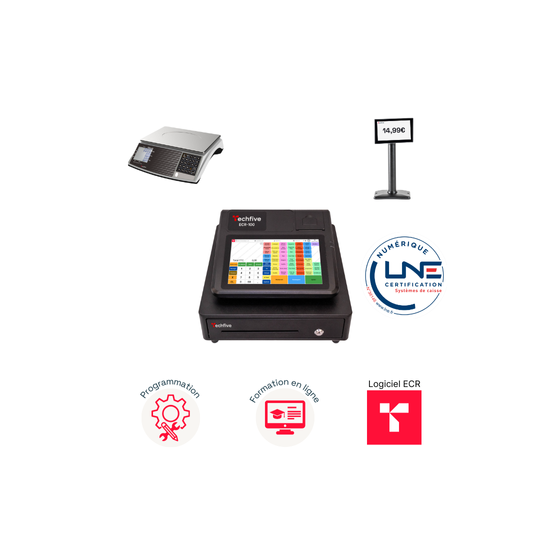 Caisse enregistreuse ECR-100 - balance - douchette - afficheur -programmation et accompagnement à la prise en main 1h
