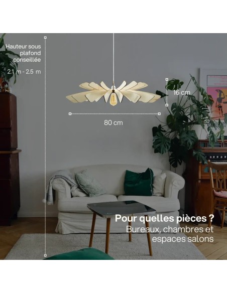 Suspension lumineuse élégante et flamboyante en bois