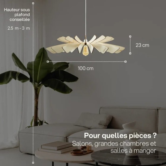 Suspension lumineuse élégante et flamboyante en bois