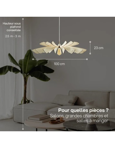 Suspension lumineuse élégante et flamboyante en bois