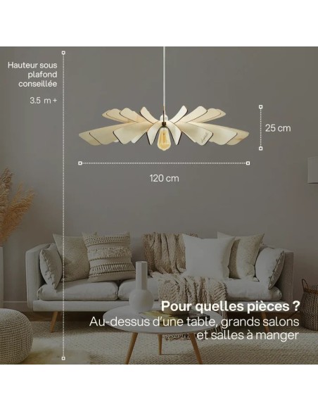 Suspension lumineuse élégante et flamboyante en bois