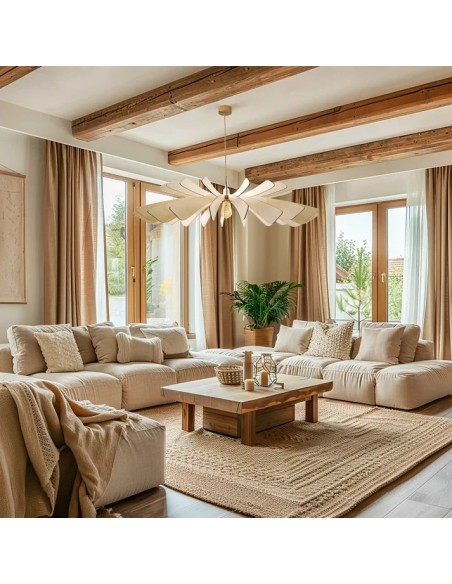 Suspension lumineuse élégante et flamboyante en bois