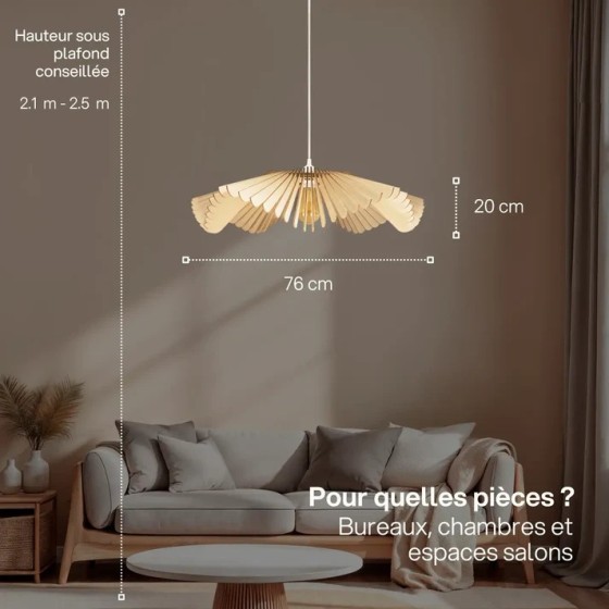 Suspension lumineuse poétique et enveloppante en bois