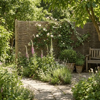 Panneau claustra en noisetier tressé destiné aux aménagements pro 2