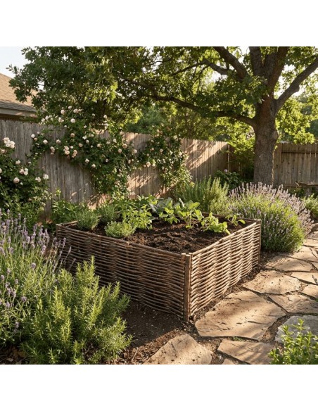 Carré de potager en noisetier tressé