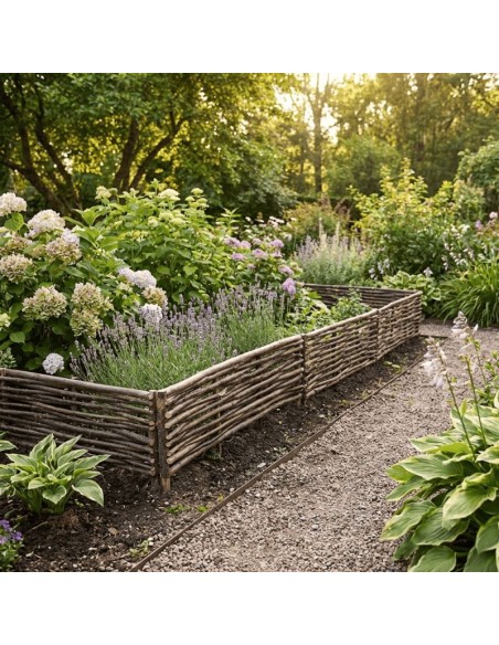 Bordure en noisetier tressé pour extérieur