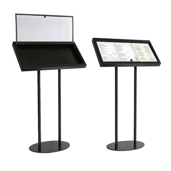 Porte Menu métallique sur pied laqué noir