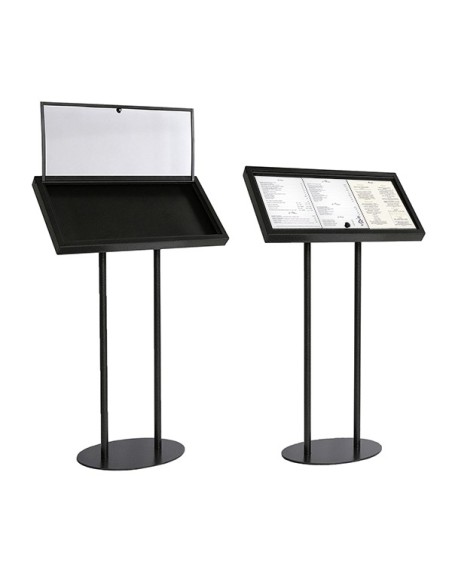 Porte Menu métallique sur pied laqué noir