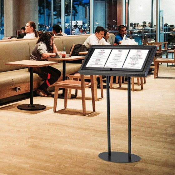 Porte Menu métallique sur pied laqué noir