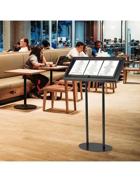 Porte Menu métallique sur pied laqué noir