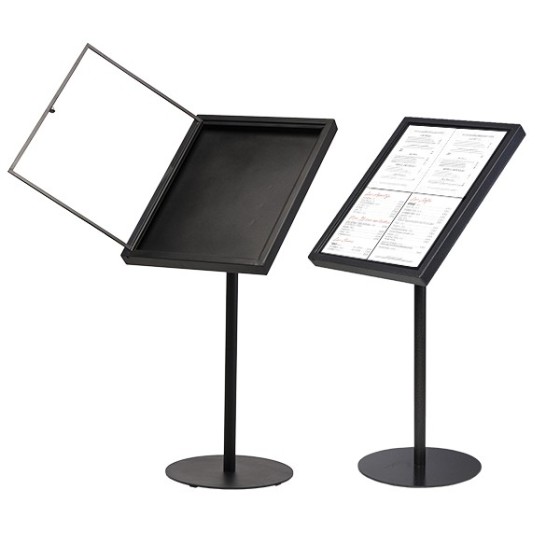 Porte Menu métallique sur pied laqué noir