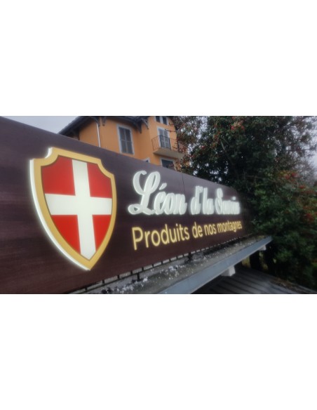 Panneau boîte aluminium lumineux face ajourée et lettres talonnettes