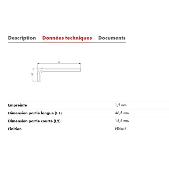 lot de  5 clés pour vis à 6 pans
