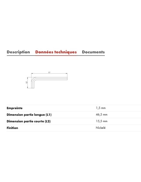 lot de  5 clés pour vis à 6 pans