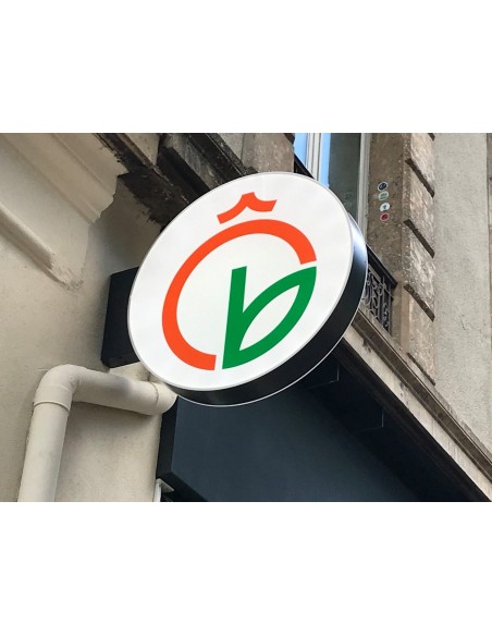 Enseigne drapeau rond, lumineuse, faces diffusantes