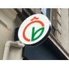 Enseigne drapeau rond, lumineuse, faces diffusantes