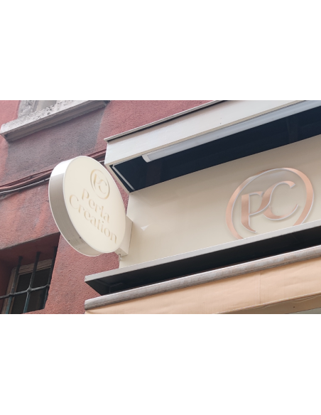 Enseigne drapeau rond, lumineuse, faces diffusantes