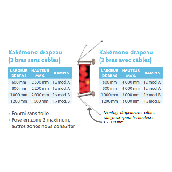 kakemono drapeau en inox non lumineux avec ou sans cables