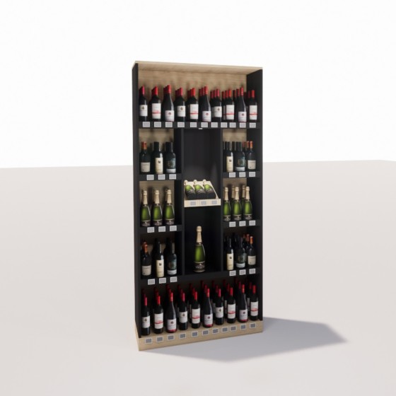 Tête de gondole cave bois – Présentation premium 163 bouteilles