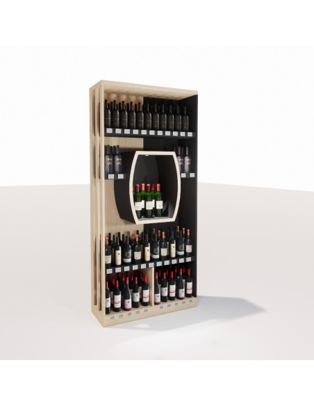 Tête de gondole cave bois & noir – Demi-tonneau rétro-éclairé