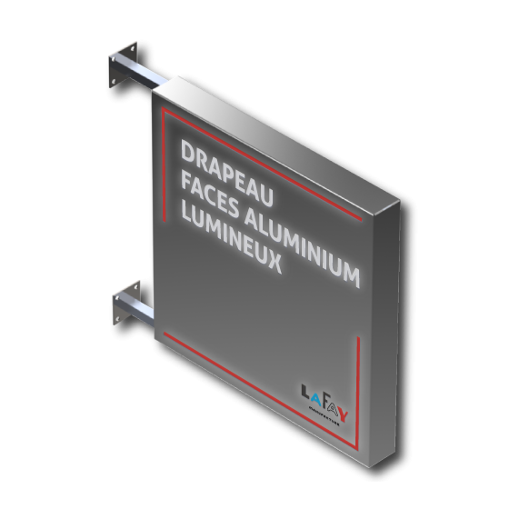 Enseigne drapeau lumineux faces ajourées et pmma contre-collé