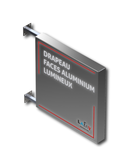 Enseigne drapeau lumineux faces ajourées et pmma contre-collé