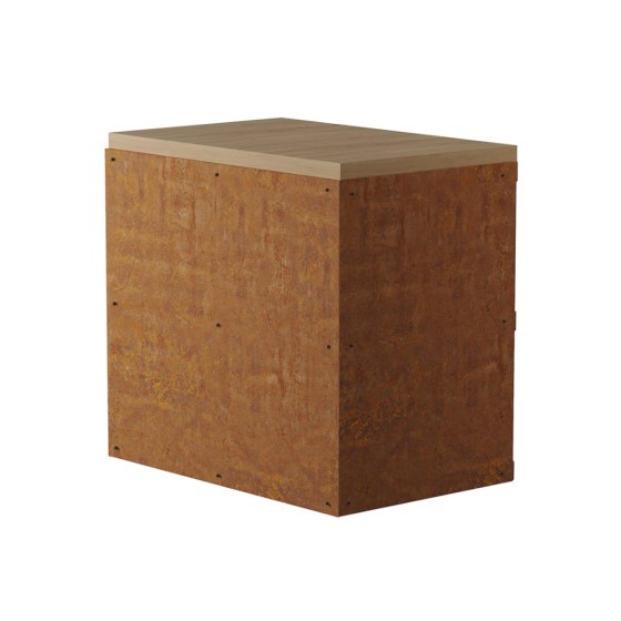 Desserte en acier corten et hêtre