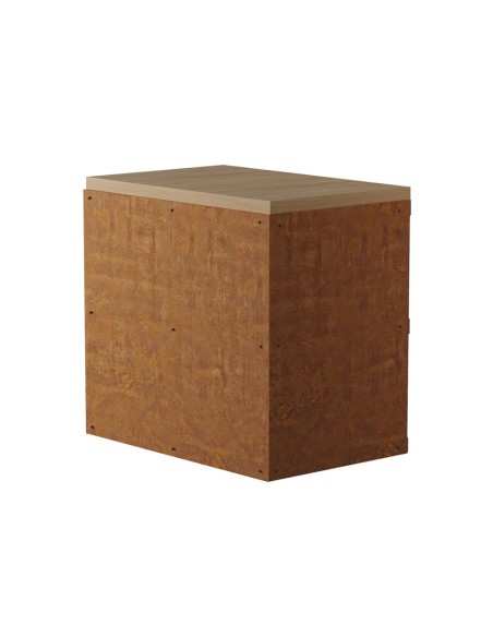 Desserte en acier corten et hêtre