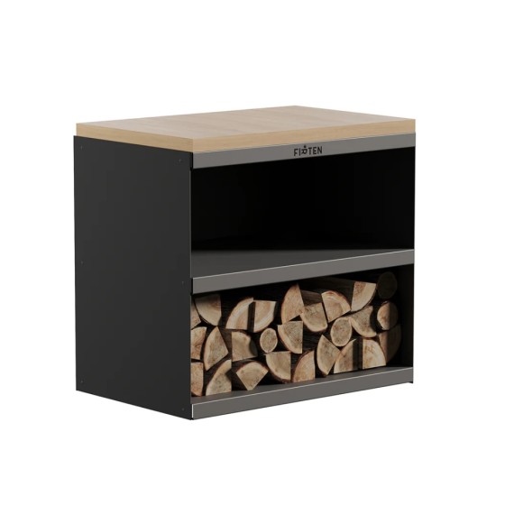 Desserte en acier corten et hêtre