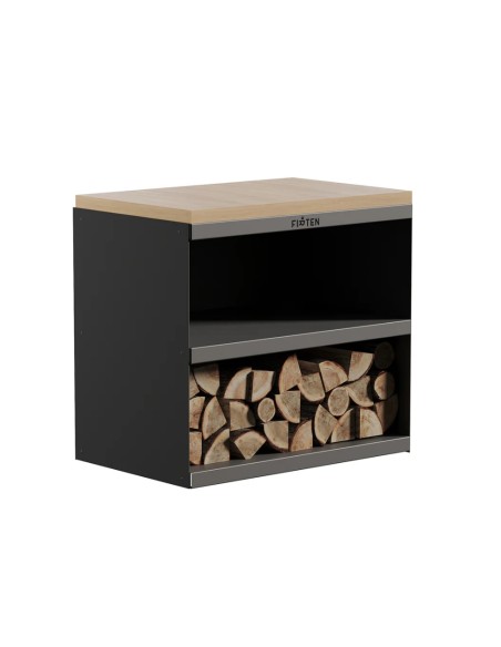 Desserte en acier corten et hêtre