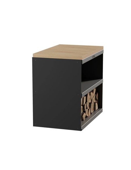 Desserte en acier corten et hêtre